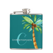 Monogram Eigenname Elegante Aquamarin Palm Trauzeu Flachmann (Vorderseite)