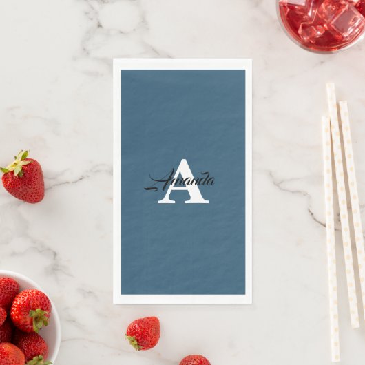 Monogram Einfache Bezeichnung Dusty Blue Niedlich Serviette (Beispiel)