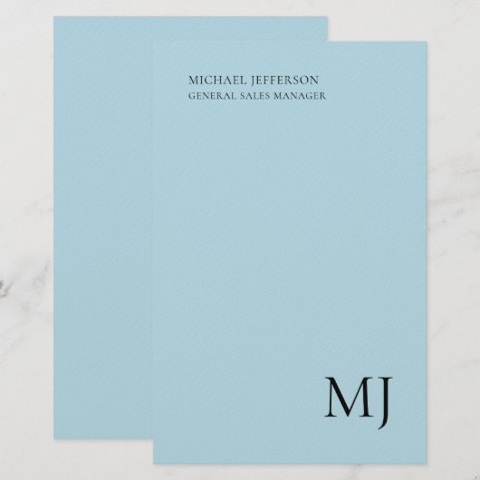 Monogram Einfaches Blau Trendiges Geschäft Briefpapier (Vorne/Hinten)