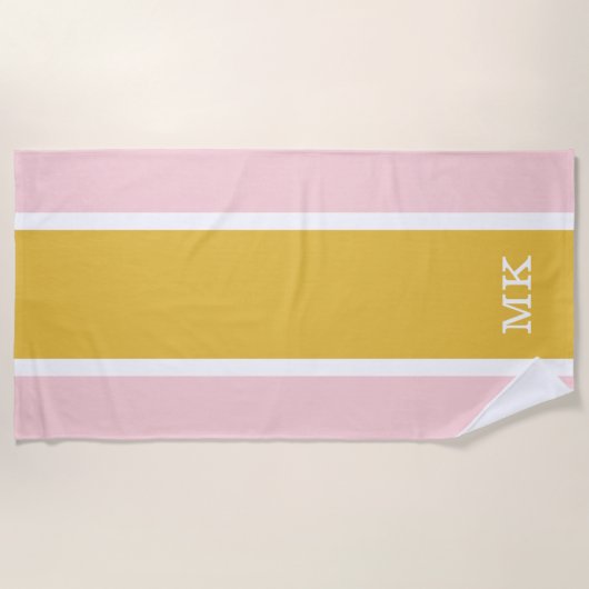 Monogram, einfaches rosa, orangefarbenes Strickhan Strandtuch (Vorderseite)