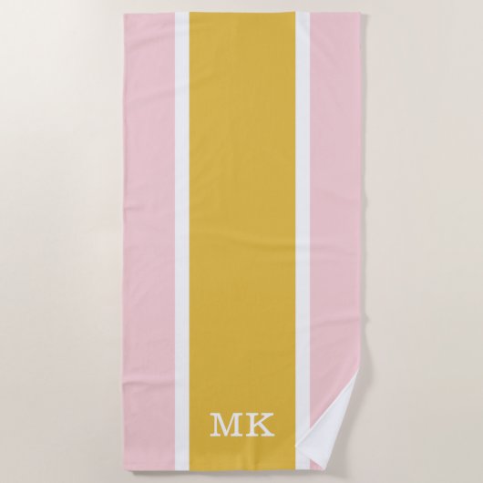 Monogram, einfaches rosa, orangefarbenes Strickhan Strandtuch (Vorderseite)