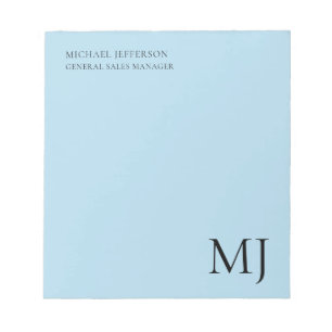 Monogram einfarbig blau trendige Geschäftskleidung Notizblock