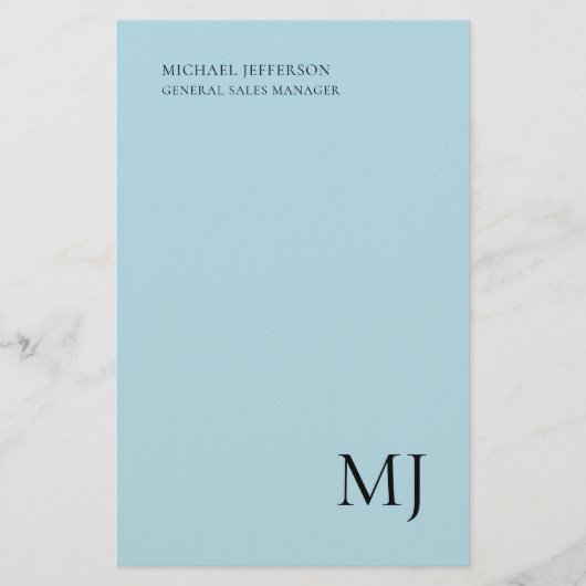 Monogram einfarbig blau trendy Business Briefpapier (Vorderseite)