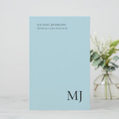 Monogram einfarbig blau trendy Business Briefpapier (Stehend Vorderseite)