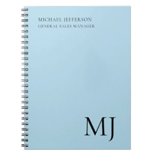 Monogram einfarbig blau trendy Business Notizblock