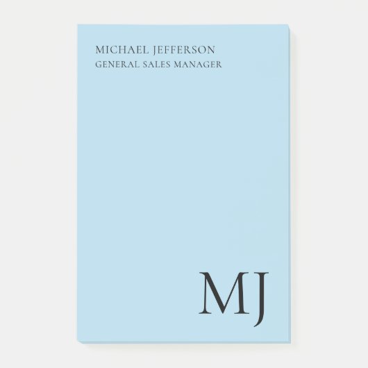 Monogram einfarbig blau trendy Business Post-it Klebezettel (Vorderseite)