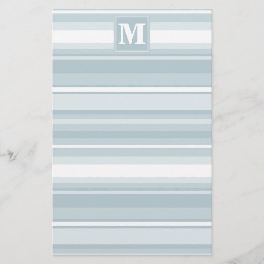 Monogram Eisblauer Streifen Briefpapier (Vorderseite)