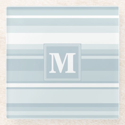 Monogram Eisblauer Streifen Glasuntersetzer (Vorderseite)