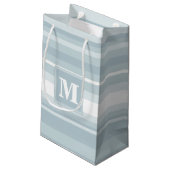 Monogram Eisblauer Streifen Kleine Geschenktüte (Rückseite Schrägansicht)