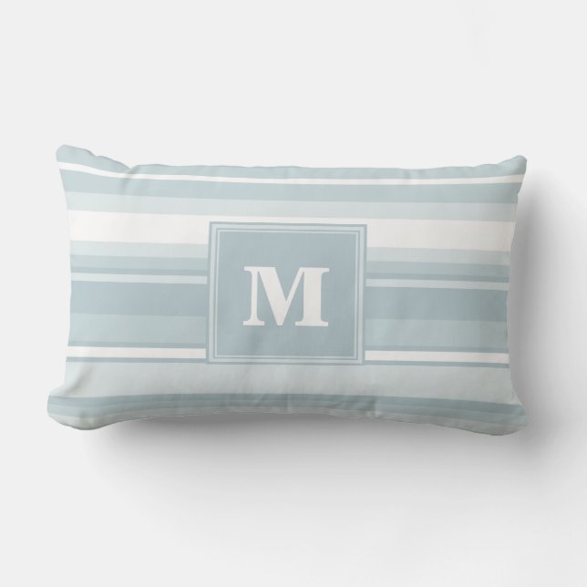 Monogram Eisblauer Streifen Lendenkissen (Vorderseite)