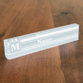Monogram Eisblauer Streifen Namensplakette (Seite)