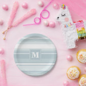 Monogram Eisblauer Streifen Pappteller (Party)