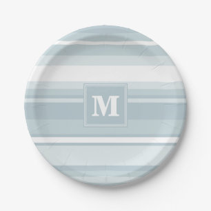 Monogram Eisblauer Streifen Pappteller