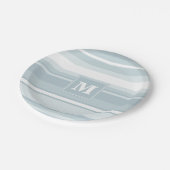 Monogram Eisblauer Streifen Pappteller (Schrägansicht)