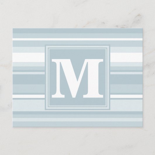 Monogram Eisblauer Streifen Postkarte (Vorderseite)