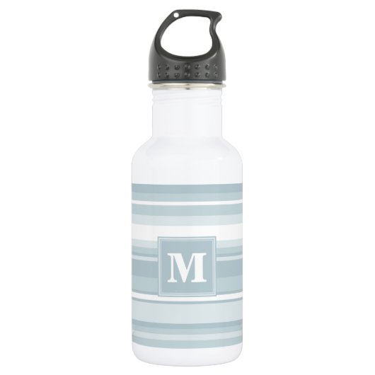 Monogram Eisblauer Streifen Trinkflasche (Vorderseite)