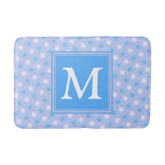 Monogram Electric Blue Circles pattern Badematte (Vorderseite)