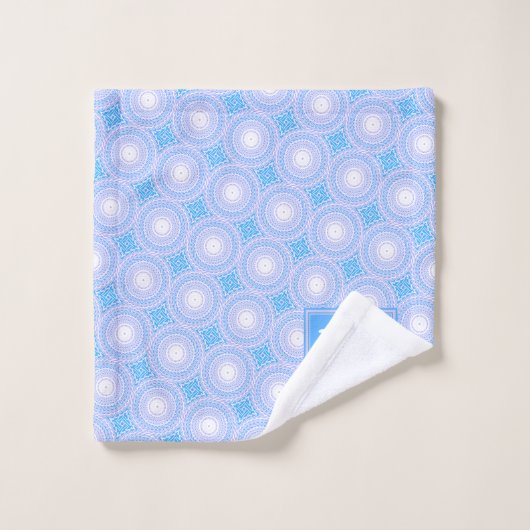Monogram Electric Blue Circles pattern Badhandtuch Set (Waschlappen)