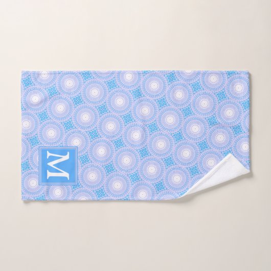 Monogram Electric Blue Circles pattern Badhandtuch Set (Handtuch)