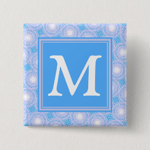 Monogram Electric Blue Circles pattern Button
