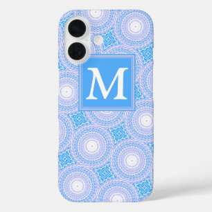 Monogram Electric Blue Circles pattern iPhone 16 Hülle