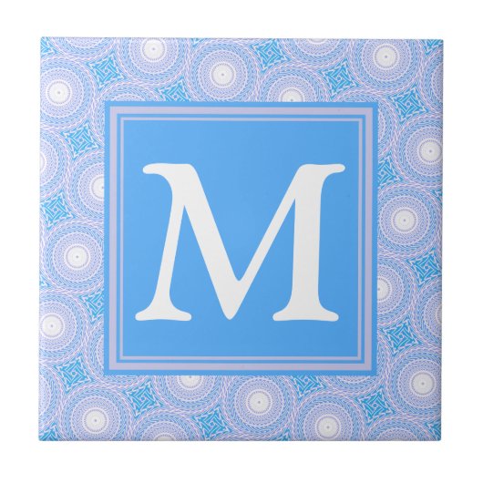Monogram Electric Blue Circles pattern Fliese (Vorderseite)