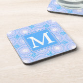 Monogram Electric Blue Circles pattern Getränkeuntersetzer (Linke Seite)