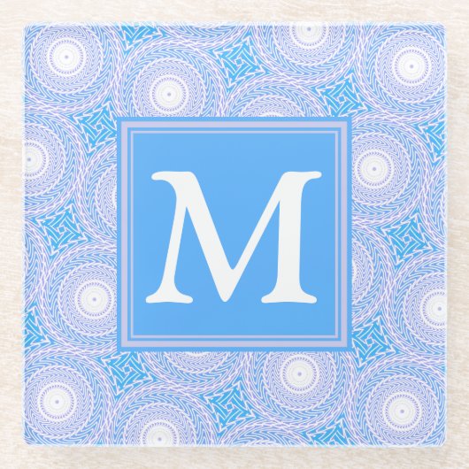 Monogram Electric Blue Circles pattern Glasuntersetzer (Vorderseite)