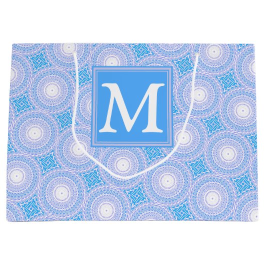 Monogram Electric Blue Circles pattern Große Geschenktüte (Vorderseite)