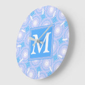 Monogram Electric Blue Circles pattern Große Wanduhr (Winkel)