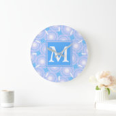 Monogram Electric Blue Circles pattern Große Wanduhr (Zuhause)