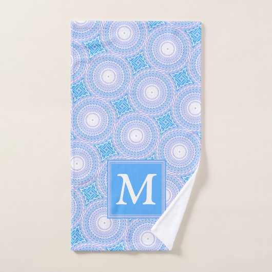 Monogram Electric Blue Circles pattern Handtuch (Handtuch)