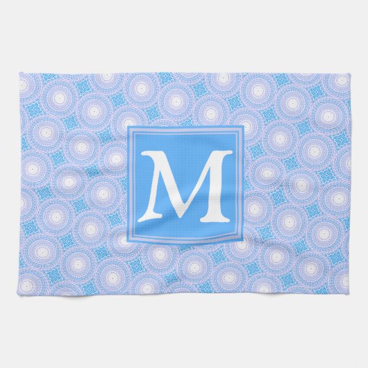 Monogram Electric Blue Circles pattern Handtuch (Horizontal)