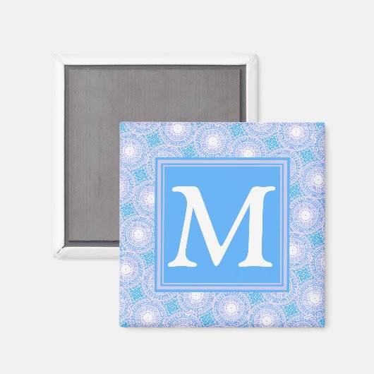 Monogram Electric Blue Circles pattern Magnet (Vorderseite/Rückseite)