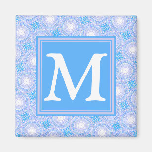 Monogram Electric Blue Circles pattern Magnet