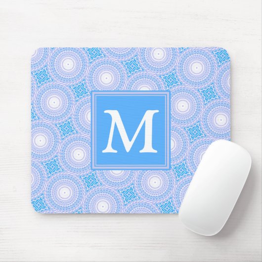 Monogram Electric Blue Circles pattern Mousepad (Mit Mouse)