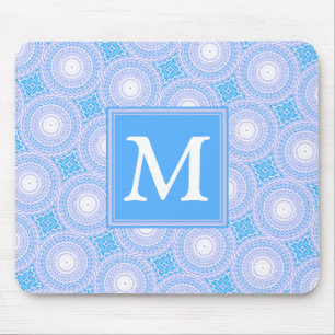 Monogram Electric Blue Circles pattern Mousepad