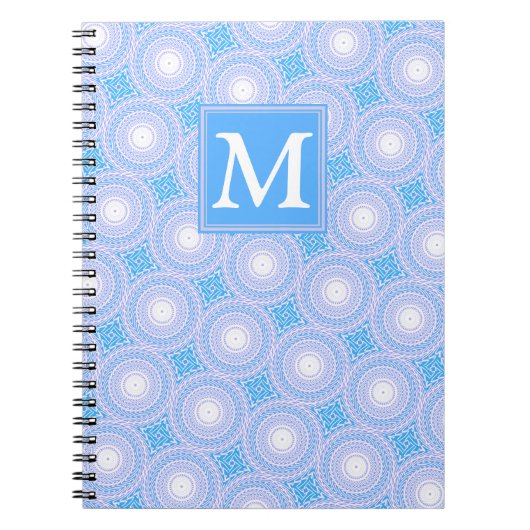 Monogram Electric Blue Circles pattern Notizblock (Vorderseite)