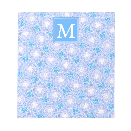 Monogram Electric Blue Circles pattern Notizblock (Vorderseite)