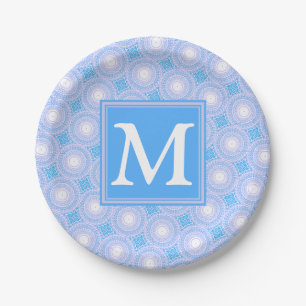 Monogram Electric Blue Circles pattern Pappteller