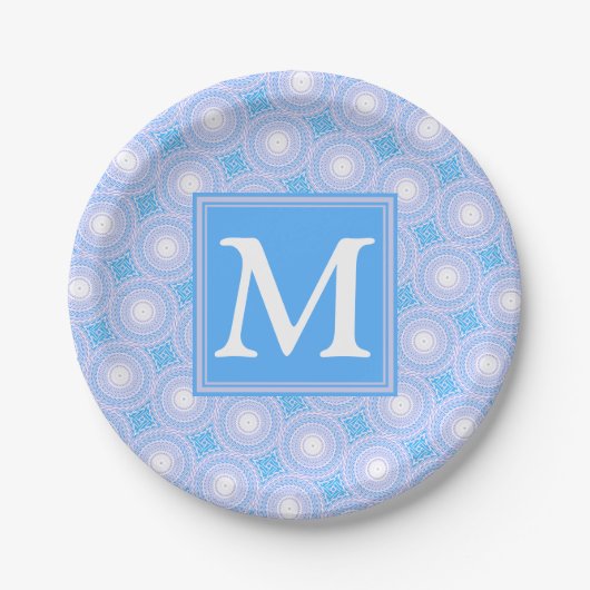Monogram Electric Blue Circles pattern Pappteller (Vorderseite)
