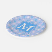 Monogram Electric Blue Circles pattern Pappteller (Schrägansicht)