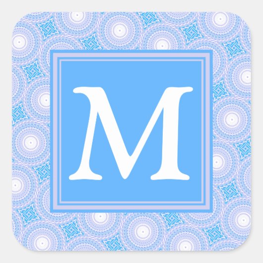 Monogram Electric Blue Circles pattern Quadratischer Aufkleber (Vorderseite)