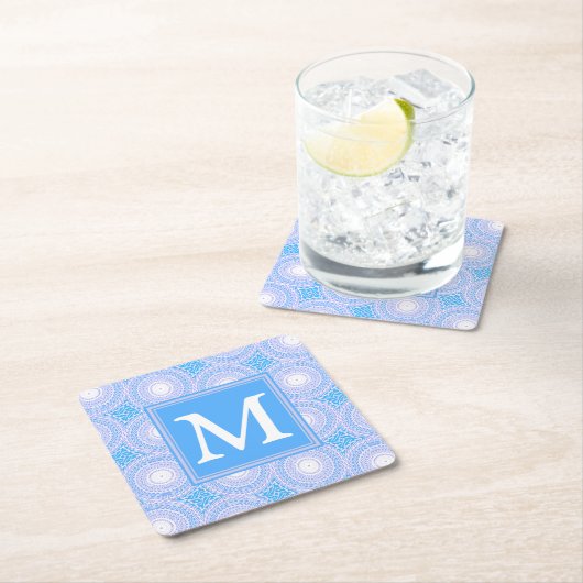 Monogram Electric Blue Circles pattern Rechteckiger Pappuntersetzer (Vor Ort)