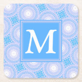 Monogram Electric Blue Circles pattern Rechteckiger Pappuntersetzer (Vorderseite)