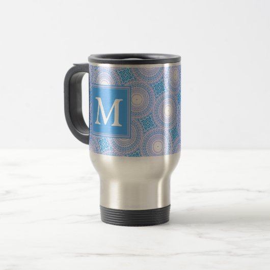 Monogram Electric Blue Circles pattern Reisebecher (Vorderseite Links)