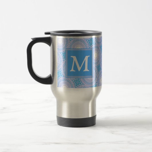 Monogram Electric Blue Circles pattern Reisebecher (Links)