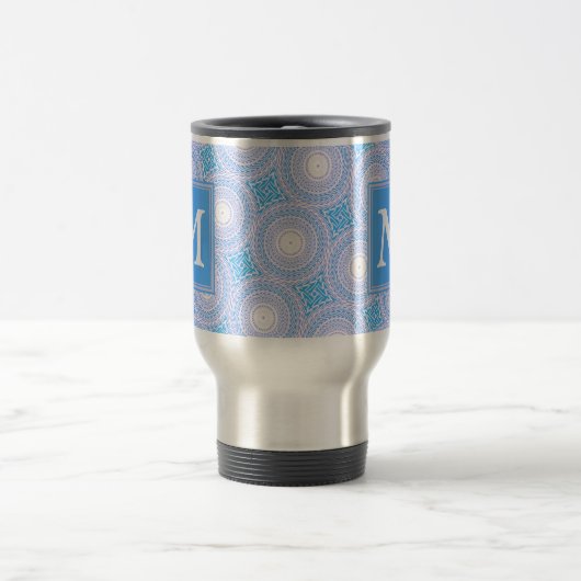 Monogram Electric Blue Circles pattern Reisebecher (Mittel)