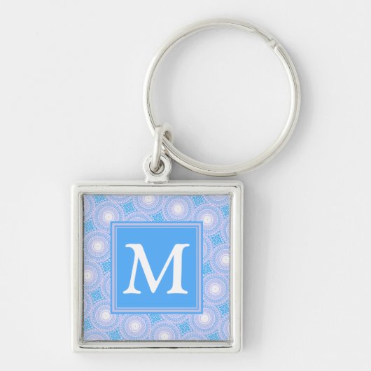 Monogram Electric Blue Circles pattern Schlüsselanhänger (Vorne)