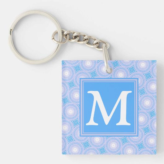 Monogram Electric Blue Circles pattern Schlüsselanhänger (Vorderseite)
